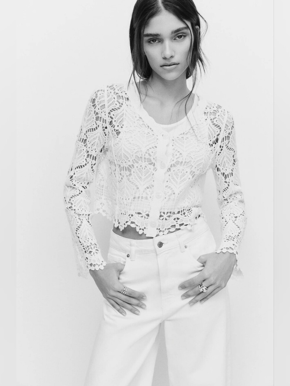 H&M Crochet-Look Cotton Cardigan